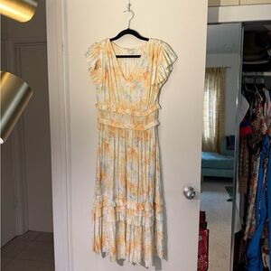 Current Air Floral Ruffle Maxi Dress - Cream and Orange